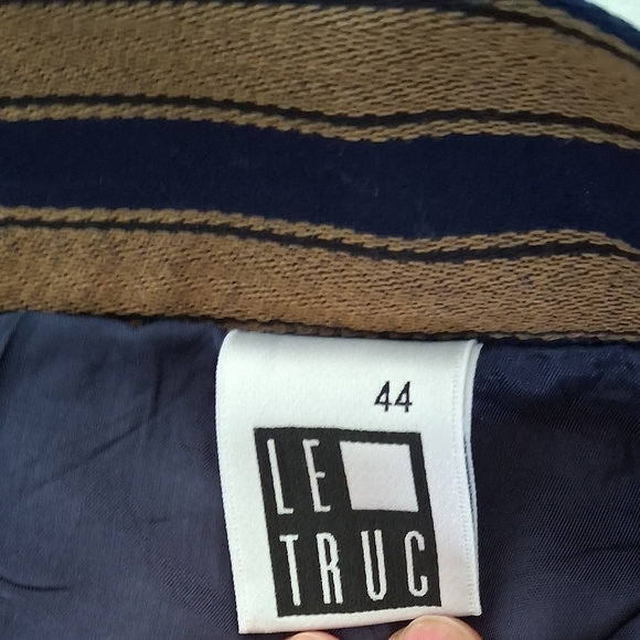 Vintage Le Truc/ Striped Blue and Brown/ Button-Down/ Pencil Skirt/ Size US 16 - Picture 6 of 11